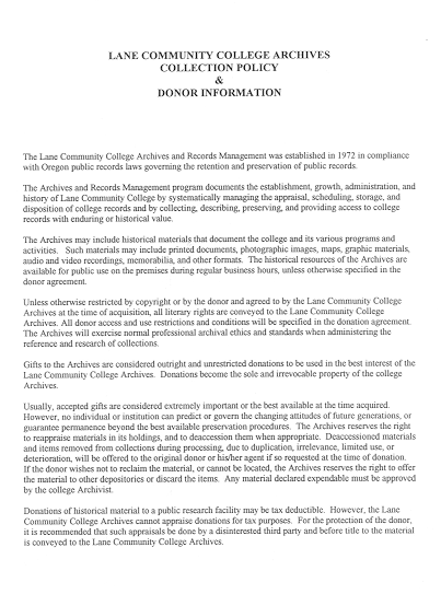 Archives Collection policy