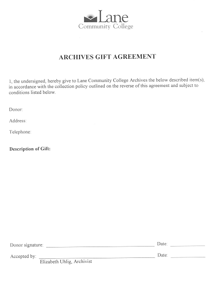 Archives Gift Agreement Form