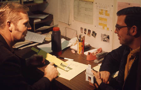 Men with slide rules - Ed Seabloom, left 1970