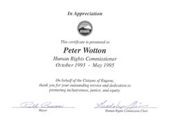 Certificate from Eugene Human Rights Commission