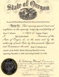Certificate for Public Health Advisory Board