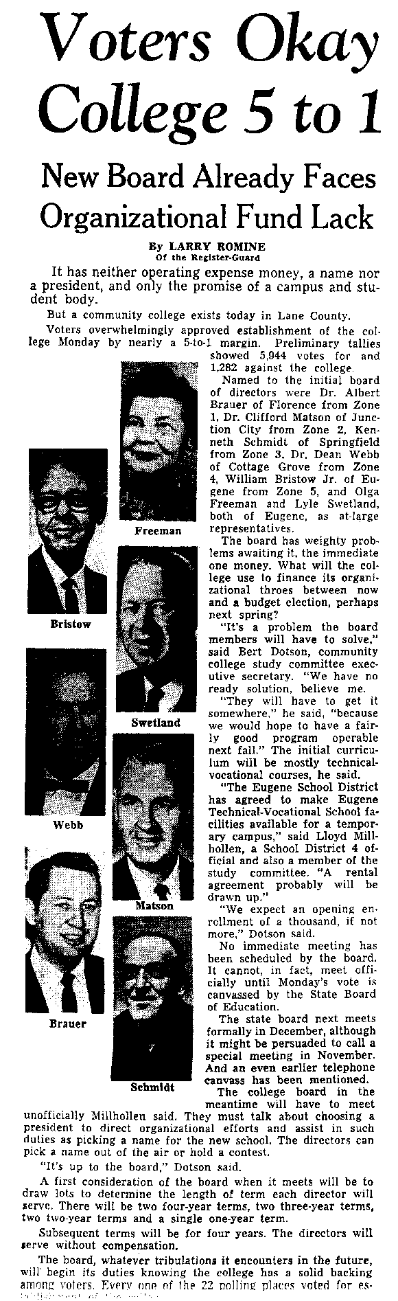 Newspaper Clipping - Voters Okay College