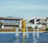 Yellow sculpture in fountain