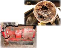 clogged sewer pipe and aging pump