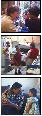 Collage of photos showing kids interacting with family members