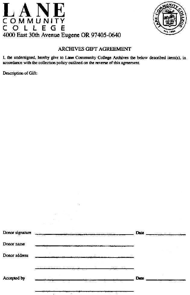 Archives Gift Agreement Form