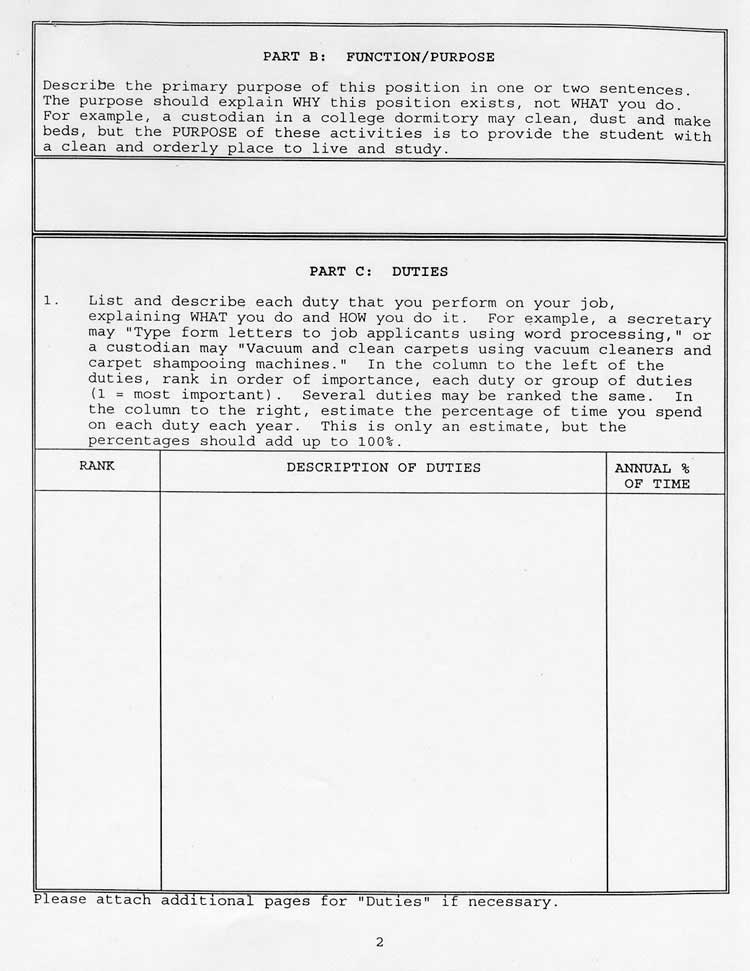 Classified Job Description Questionnaire, Page 2