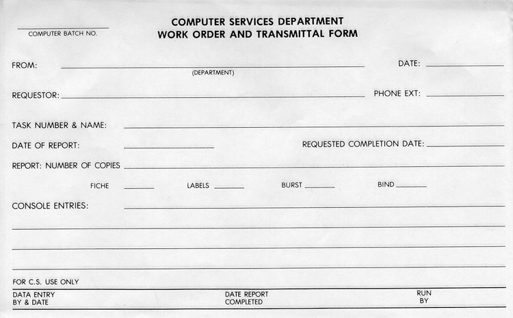 Computer Services Department Work Order and Transmittal Form