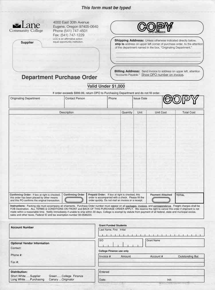 Department Purchase Order (DPO)