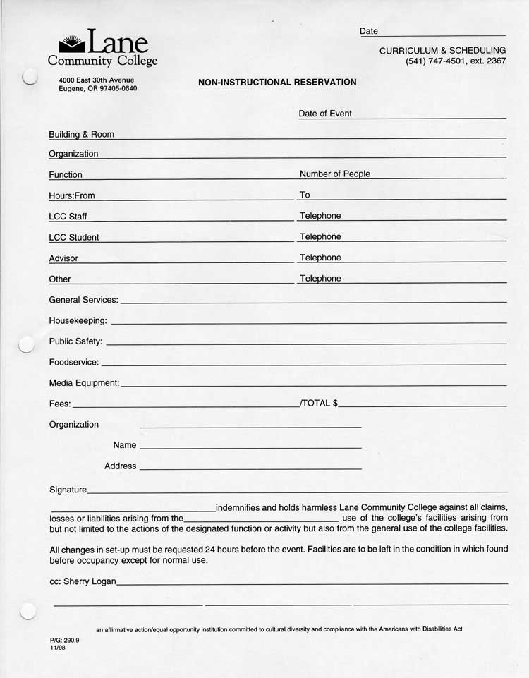 Non-Instructional Facilities Reservation Form