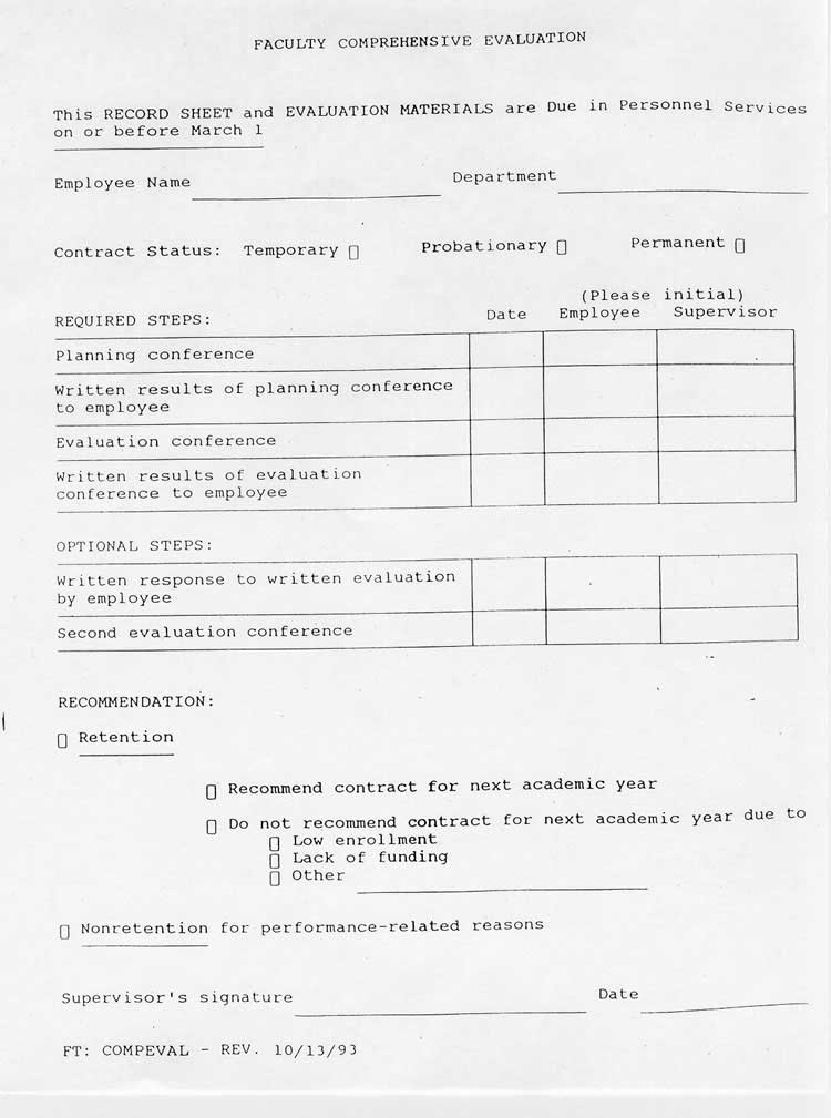 Faculty Comprehensive Evaluation Form