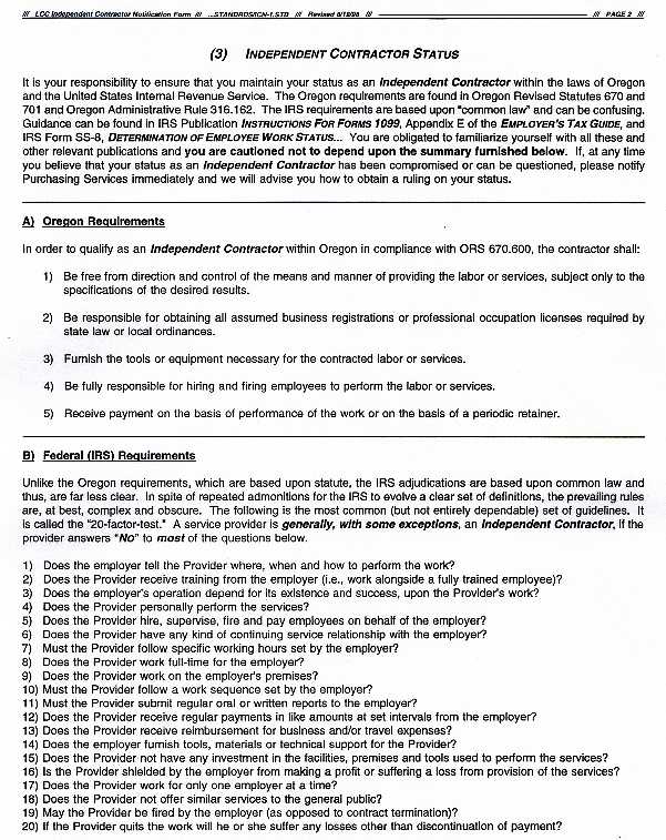 Independent Contractor Notification Form, Page 2