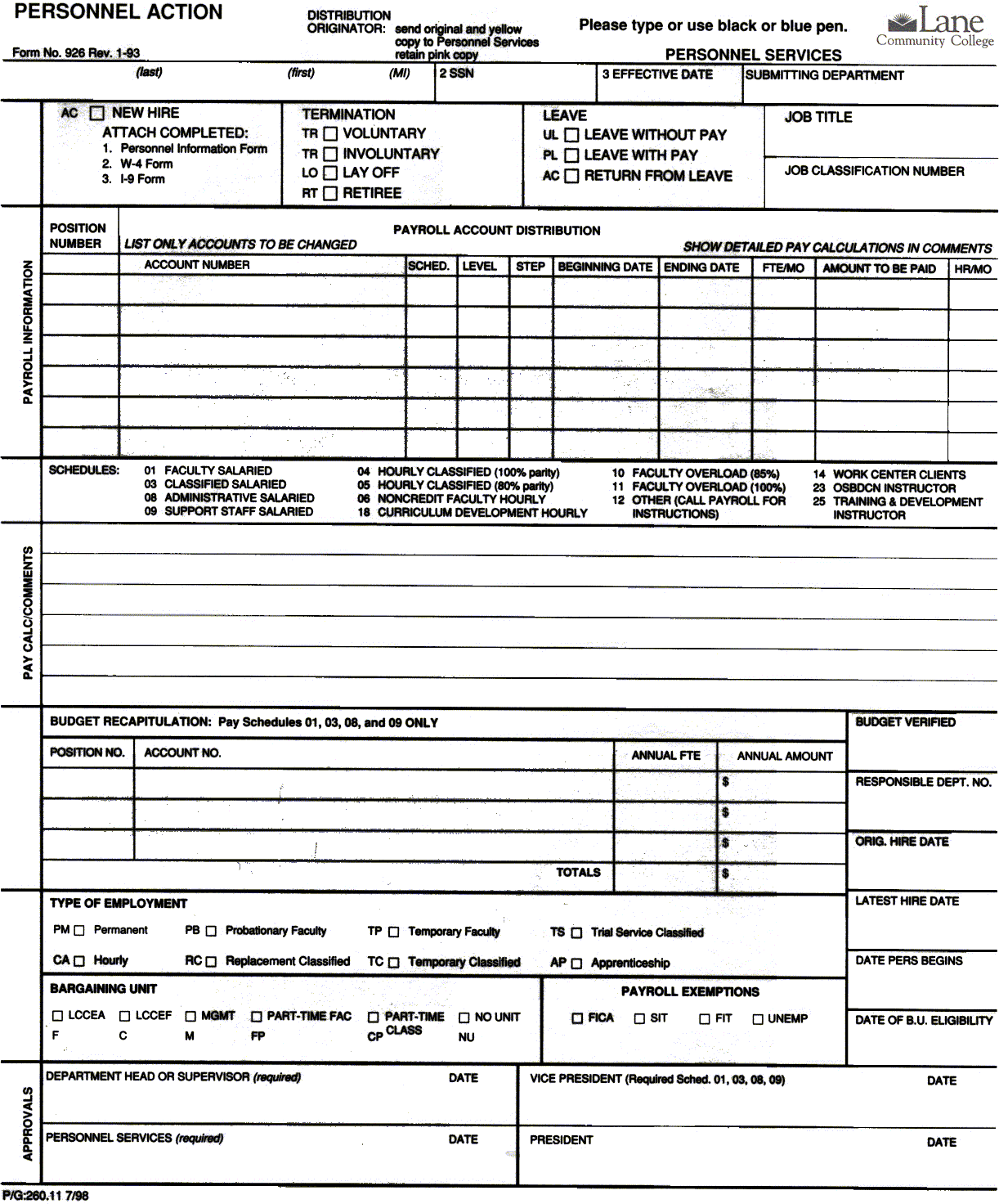 Personnel Action Form