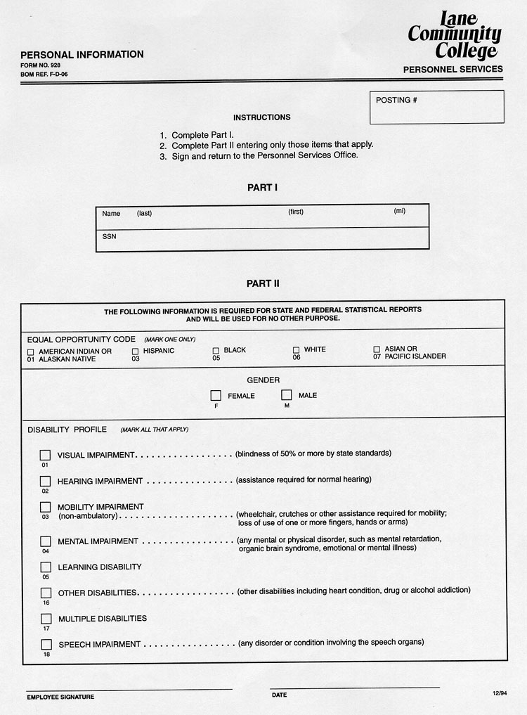 Personal Information Form (Human Resources)