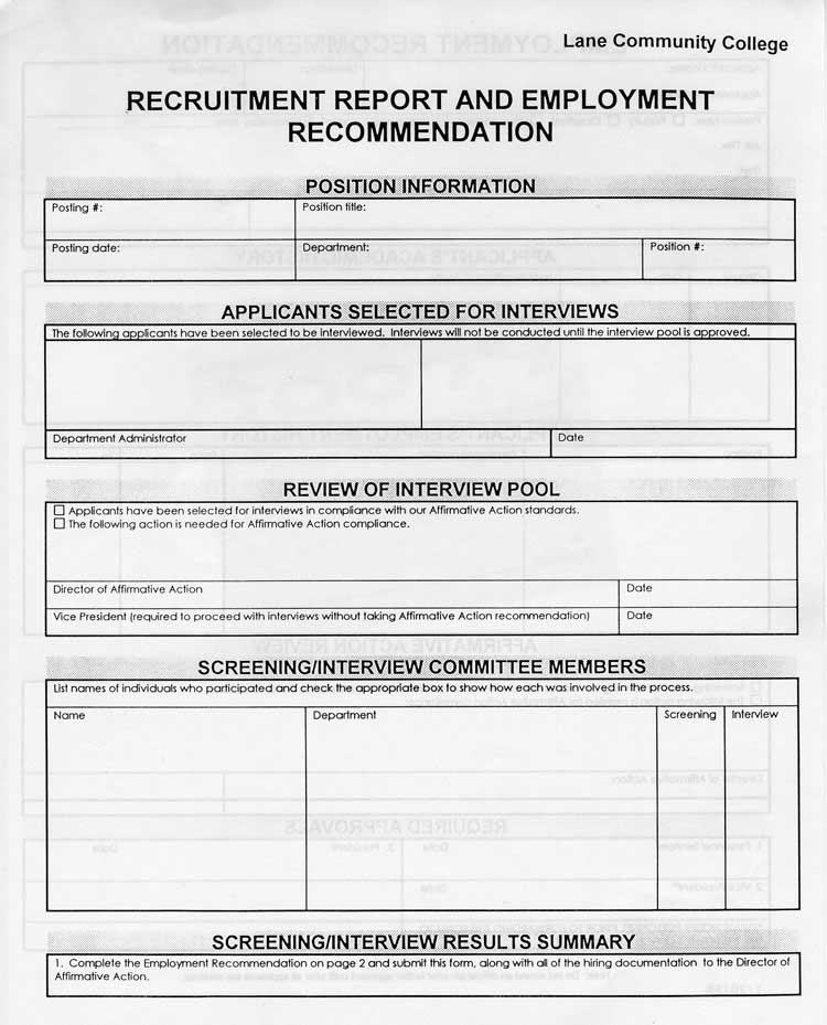 Recruitment Report and Employment Recommendation, Page 1