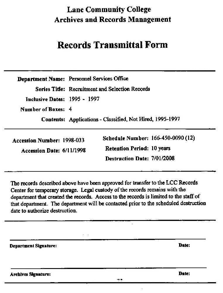 Records Transmittal Form