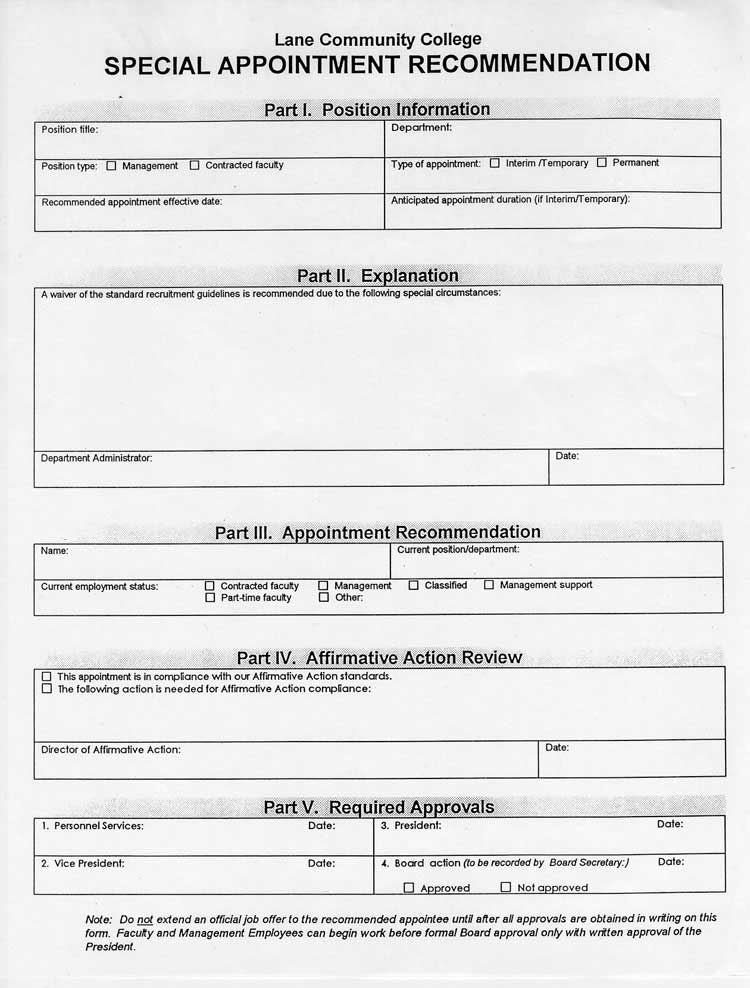 Special Appointment Recommendation Form