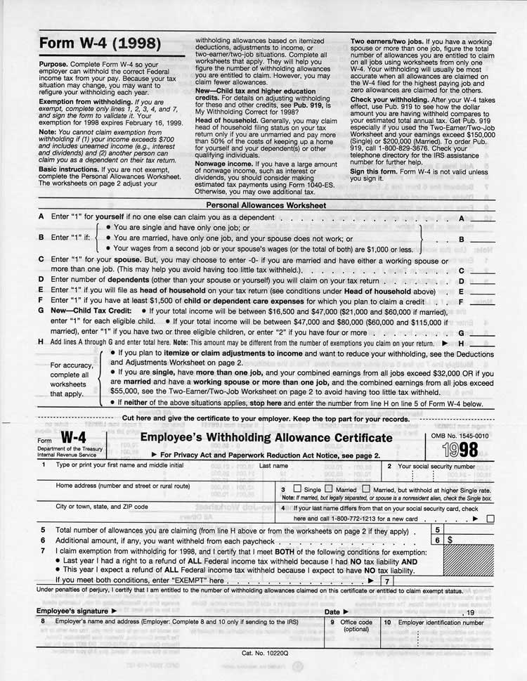 Form W-4 (Employee's Withholding Allowance Certificate), Page 1