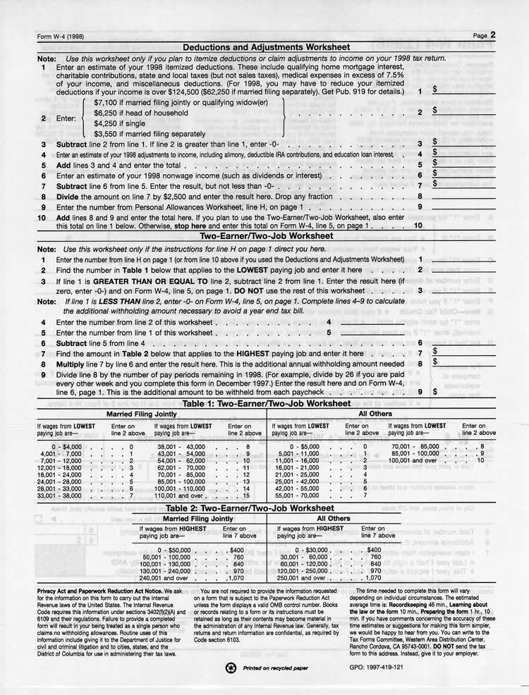Form W-4 (Employee's Withholding Allowance Certificate), Page 2