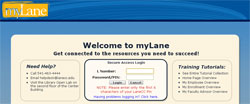 screenshot of myLane login page