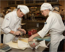 Culinary student doing food prep