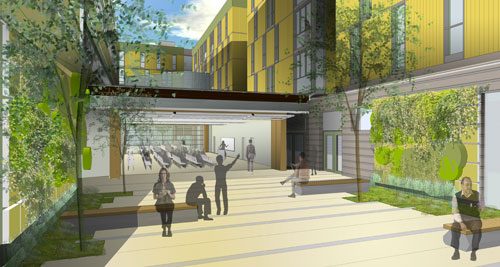 architect rendering of downtown campus courtyard