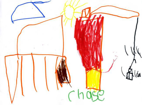 child's eye view of downtown campus, drawing