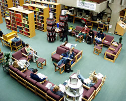 Photo of LCC library reading area from above.