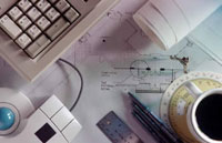 mouse, keyboard, coffee on desk