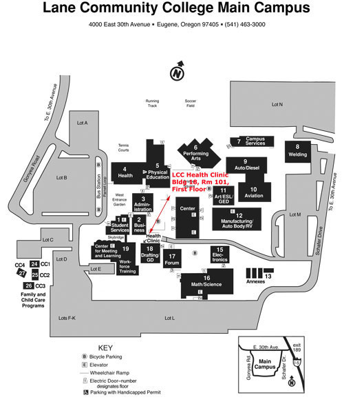 Map of Health Clinic location on main campus