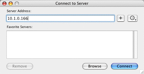 screen shot of connect to server window