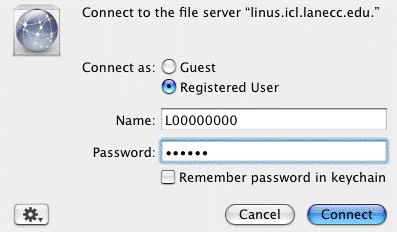 screen shot of login window