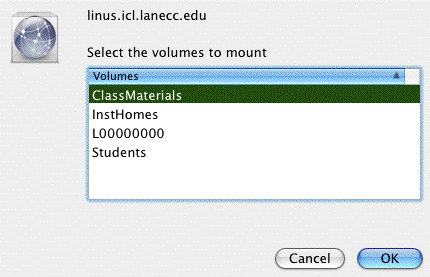 screen shot of select volumes to mount window