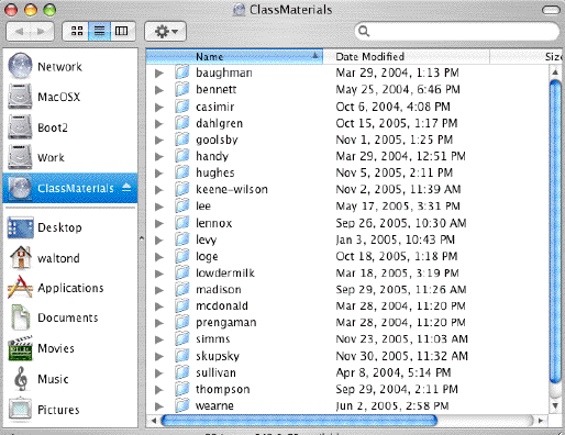 screen shot of class materials folder