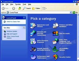 screenshot of XP control panel