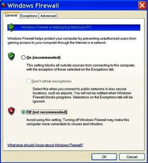screenshot of XP firewall config window