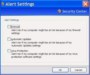 screenshot of XP alert settings window