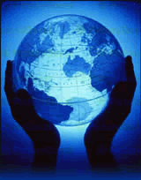 hands holding glowing globe