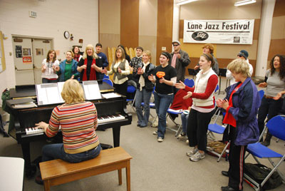picture of Vicki Brabham with Lane Community College's new Gospel Choir