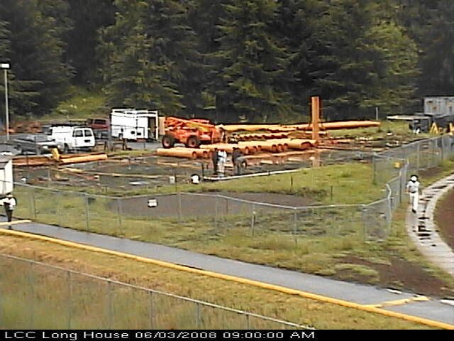 first longhouse log goes up