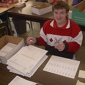 Student Worker doing a mailing job
